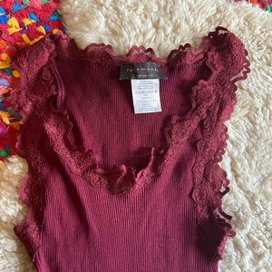 Rosemunde Silk Blend Ribbed Burgundy Tank Top Lace Size Large